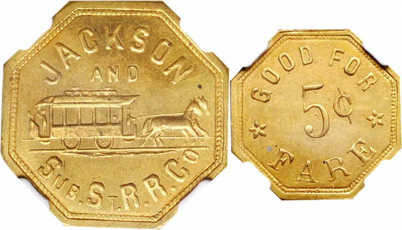 Tennessee--Jackson. Undated Jackson and Sub. St. R.R. Co. 5 Cents. Atwood-TN 375...