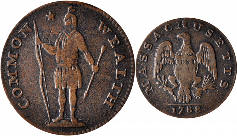 1788 Massachusetts Cent. Ryder 7-M, W-6250. Rarity-4. Period After MASSACHUSETTS...