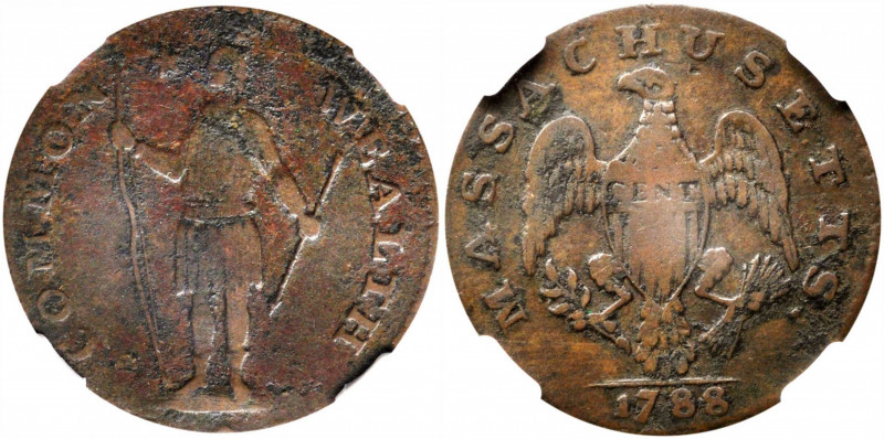 1788 Massachusetts Cent. Ryder 10-L, W-6280. Rarity-2. Period After MASSACHUSETT...