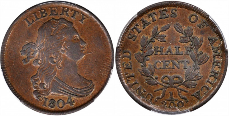 1804 Draped Bust Half Cent. Spiked Chin. AU Details--Scratch (PCGS).

PCGS# 10...
