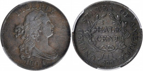 1804 Draped Bust Half Cent. Plain 4, Stemless Wreath. EF-40 (PCGS).

PCGS# 1063. NGC ID: 222F.

Estimate: USD 350