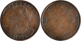 1805 Draped Bust Half Cent. C-2. Rarity-5. Small 5, Stems to Wreath. Very Good, Damaged.

PCGS# 35182.

Collector envelope with attribution notati...