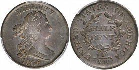 1806 Draped Bust Half Cent. Small 6, Stemless Wreath. VF Details--Cleaned (PCGS).

PCGS# 1093.

Estimate: USD 120