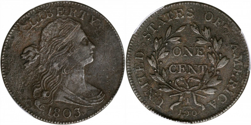 1803 Draped Bust Cent. Small Date, Small Fraction. EF Details--Excessive Corrosi...