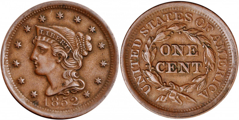 1852 Braided Hair Cent. Extremely Fine, Rough.

PCGS# 1898. NGC ID: 226J.

E...