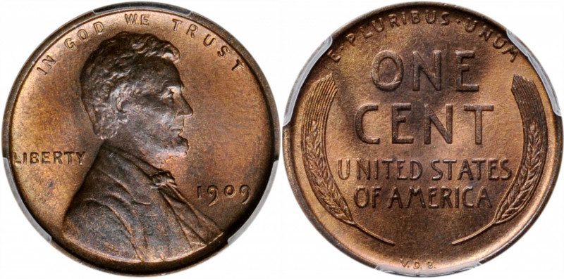 1909 Lincoln Cent. V.D.B. MS-65 RB (PCGS).

PCGS# 2424. NGC ID: 22AZ.

Estim...