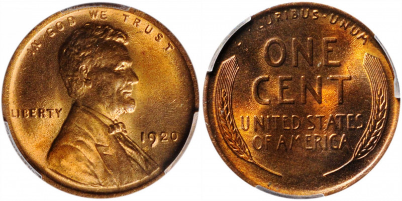 1920 Lincoln Cent. MS-65 RB (PCGS).

PCGS# 2523. NGC ID: 22C3.

Estimate: US...
