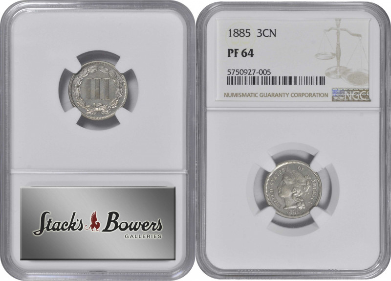 1885 Nickel Three-Cent Piece. Proof-64 (NGC).

PCGS# 3781. NGC ID: 2767.

Es...