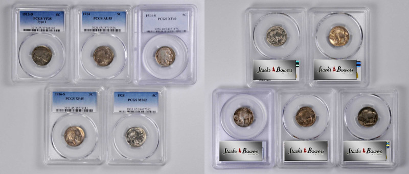 Lot of (5) Buffalo Nickels. (PCGS).

Included are: 1913-D Type I, VF-25; 1914 ...