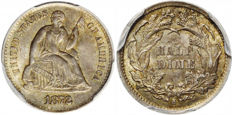 1872-S Liberty Seated Half Dime. Mintmark Below Bow. AU-58 (PCGS).

PCGS# 4401...