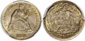 1872-S Liberty Seated Half Dime. Mintmark Below Bow. AU-58 (PCGS).

PCGS# 4401. NGC ID: 2352.

Estimate: USD 100