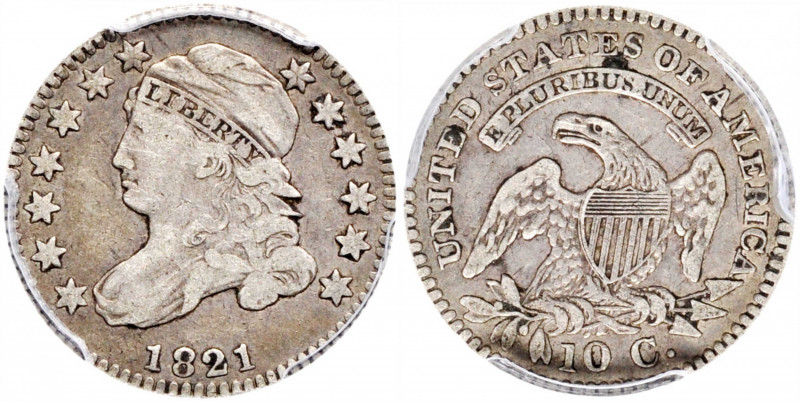 1821 Capped Bust Dime. JR-9. Small Date. VF Details--Edge Damaged (PCGS).

PCG...