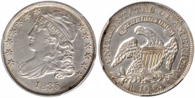 1835 Capped Bust Dime. AU-53 (PCGS).

PCGS# 4527. NGC ID: 237F.

Estimate: USD 400