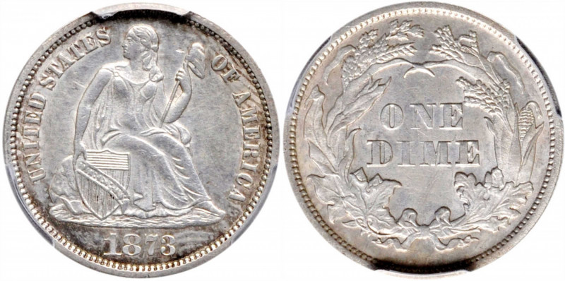 1873 Liberty Seated Dime. No Arrows. Close 3. Fortin-105. AU Details--Cleaned (P...