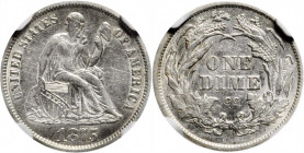 1875-CC Liberty Seated Dime. Mintmark Above Bow. AU-53 (NGC).

PCGS# 4673. NGC ID: 23AE.

Estimate: USD 300