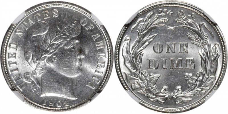 1904 Barber Dime. MS-64 (NGC).

PCGS# 4833. NGC ID: 23ER.

Estimate: USD 100