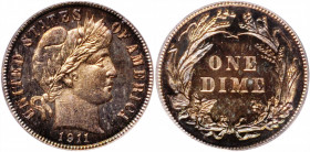 1911 Barber Dime. Proof-65 (PCGS). CAC--Gold Label. OGH.

PCGS# 4895. NGC ID: 23GS.

Estimate: USD 800