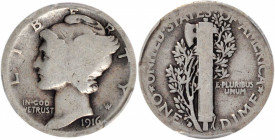 1916-D Mercury Dime. AG-3 (PCGS).

PCGS# 4906. NGC ID: 23GY.

Estimate: USD 650