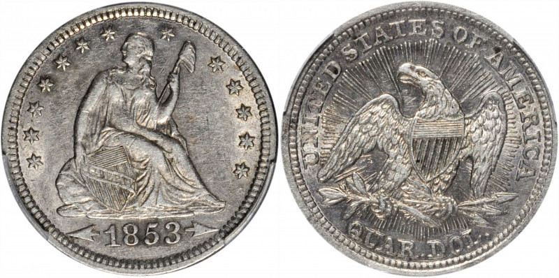 1853 Liberty Seated Quarter. Arrows and Rays. AU-50 (PCGS).

PCGS# 5426. NGC I...