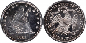 1881 Liberty Seated Quarter. Proof-62 (PCGS).

PCGS# 5582. NGC ID: 23XD.

Estimate: USD 350