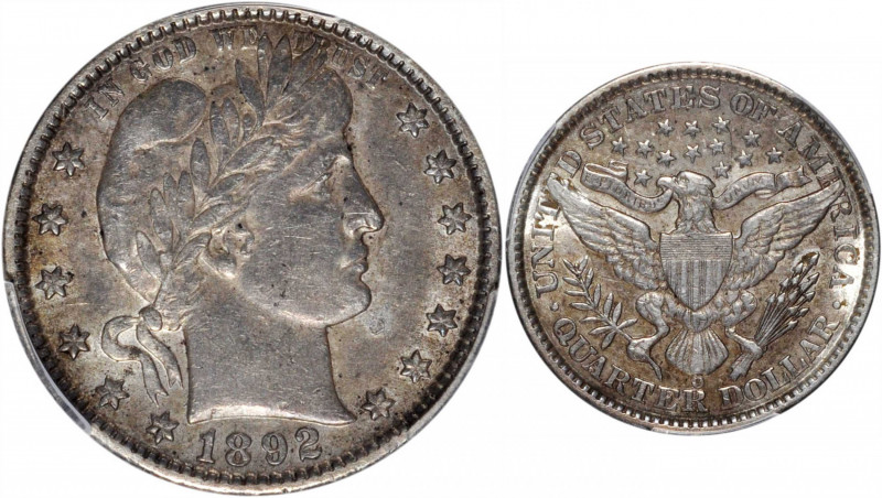 1892-O Barber Quarter. Type II Reverse. EF-45 (PCGS).

PCGS# 5602. NGC ID: 23X...