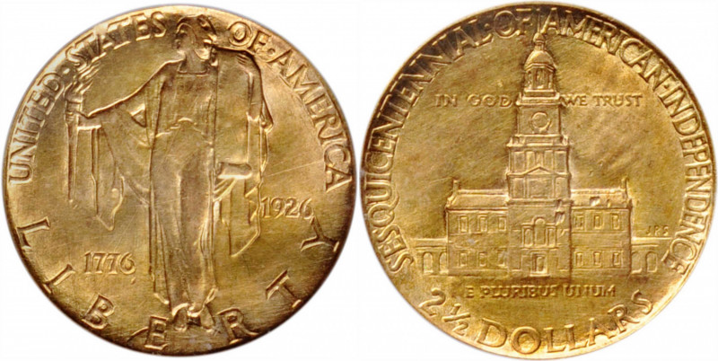 1926 Sesquicentennial of American Independence Quarter Eagle. MS-60 Details--Cle...