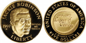 1997-W Jackie Robinson Gold $5. Proof-70 Deep Cameo (PCGS).

PCGS# 9760. NGC ID: 28UH.

Estimate: USD 400