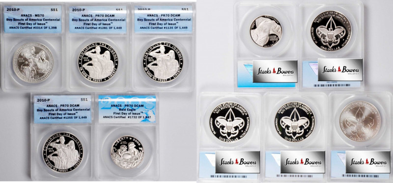 Lot of (5) Modern Commemorative Half Dollars and Silver Dollars. First Day of Is...