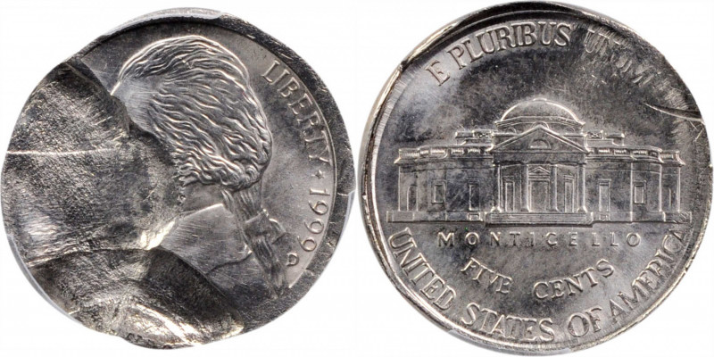 1999-D Jefferson Nickel--40% Brockage, Misaligned Die--MS-63 (PCGS).

Estimate...