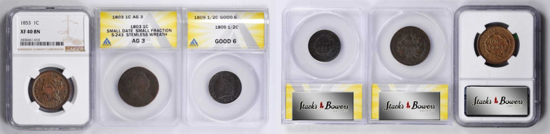 Lot of (3) Certified Half Cents and Large Cents.

Included are: Half Cent: 180...