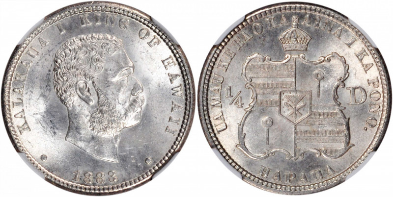 1883 Hawaii Quarter Dollar. MS-63 (NGC).

PCGS# 10987. NGC ID: 2C58.

Estima...