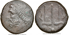 SICILY. Syracuse. Hieron II (ca. 275-215 BC). AE litra (19mm, 5h). NGC XF. Head of Poseidon left, wearing taenia / ΙΕΡΩ-ΝΟΣ, trident head, dolphin swi...