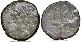 SICILY. Syracuse. Hieron II (ca. 275-215 BC). AE litra (19mm, 10h). NGC Choice VF. Head of Poseidon left, wearing taenia / ΙΕΡΩ-ΝΟΣ/Θ-Φ, trident head,...