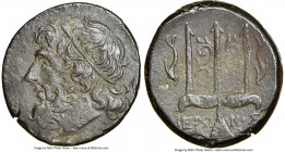SICILY. Syracuse. Hieron II (ca. 275-215 BC). AE litra (20mm, 11h). NGC Choice VF. Head of Poseidon left, wearing taenia / ΙΕΡΩ-ΝΟΣ, trident head, dol...