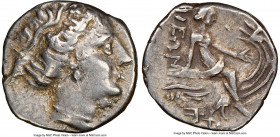 EUBOEA. Histiaea. Ca. 3rd-2nd centuries BC. AR tetrobol (14mm, 11h). NGC XF. Head of nymph right, wearing vine-leaf crown, earring and necklace / IΣTI...