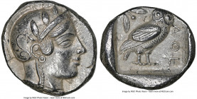 ATTICA. Athens. Ca. 455-440 BC. AR tetradrachm (25mm, 17.17 gm, 5h). NGC Choice AU 4/5 - 4/5. Early transitional issue. Head of Athena right, wearing ...