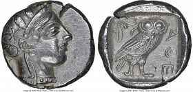 ATTICA. Athens. Ca. 440-404 BC. AR tetradrachm (25mm, 17.18 gm, 4h). NGC Choice AU 4/5 - 4/5. Mid-mass coinage issue. Head of Athena right, wearing ea...
