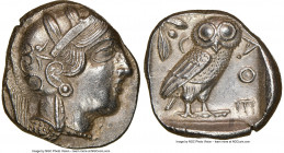 ATTICA. Athens. Ca. 440-404 BC. AR tetradrachm (27mm, 17.18 gm, 8h). NGC Choice AU 4/5 - 4/5. Mid-mass coinage issue. Head of Athena right, wearing ea...