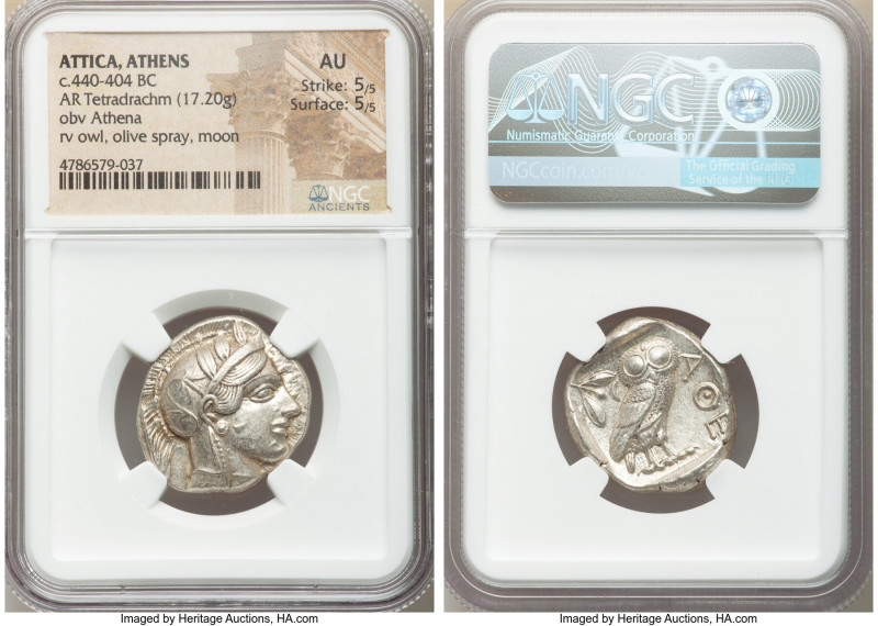ATTICA. Athens. Ca. 440-404 BC. AR tetradrachm (24mm, 17.20 gm, 11h). NGC AU 5/5...