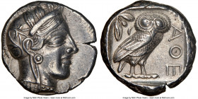 ATTICA. Athens. Ca. 440-404 BC. AR tetradrachm (24mm, 17.17 gm, 4h). NGC AU 5/5 - 4/5. Mid-mass coinage issue. Head of Athena right, wearing earring, ...