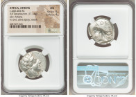 ATTICA. Athens. Ca. 440-404 BC. AR tetradrachm (25mm, 17.17 gm, 2h). NGC AU 5/5 - 4/5. Mid-mass coinage issue. Head of Athena right, wearing earring, ...