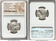 ATTICA. Athens. Ca. 440-404 BC. AR tetradrachm (25mm, 17.17 gm, 4h). NGC AU 5/5 - 4/5. Mid-mass coinage issue. Head of Athena right, wearing earring, ...
