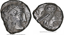 ATTICA. Athens. Ca. 393-294 BC. AR tetradrachm (22mm, 8h). NGC XF. Late mass coinage issue. Head of Athena with eye in true profile right, wearing cre...