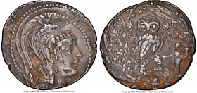 ATTICA. Athens. Ca. 165-42 BC. AR tetradrachm (31mm, 16.57 gm, 1h). NGC Choice VF 3/5 - 3/5, die shift. New Style coinage, ca. 140/39 BC. Head of Athe...