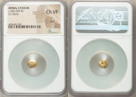 MYSIA. Cyzicus. Ca. 550-450 BC. EL sixth-stater or hecte (8mm). NGC Choice VF, scuff. Upper body of winged woman (harpy?) right, holding tunny fish / ...