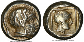 LESBOS. Mytilene. Ca. 412-378 BC. EL sixth-stater or hecte (11mm, 2.56 gm, 1h). NGC Choice XF 4/5 - 2/5, scuff. Head of Ares right, bearded, wearing h...
