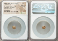 IONIA. Uncertain Mint. Ca. 600-550 BC. EL 1/12 stater or hemihecte (8mm, 1.16 gm). NGC VF 3/5 - 4/5. Stylized head of lion or seal left, mouth open / ...