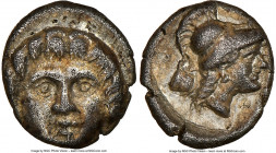 PISIDIA. Selge. Ca. 4th century BC. AR obol (9mm, 12h). NGC Choice XF. Head of gorgoneion facing with flowing hair / Head of Athena right, wearing cre...
