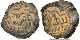 JUDAEA. The Jewish War (AD 66-70). AE prutah (16mm, 5h). NGC XF, repatinated. Jerusalem, Year 2 (AD 67/8). Year two (Paleo-Hebrew), amphora with broad...