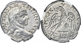 PHOENICIA. Sidon. Caracalla (AD 198-217). BI tetradrachm. (25mm, 11.83 gm, 2h). NGC Choice MS 5/5 - 5/5. AD 215-217. AVT KAI AN-TWNINOC CE, laureate h...